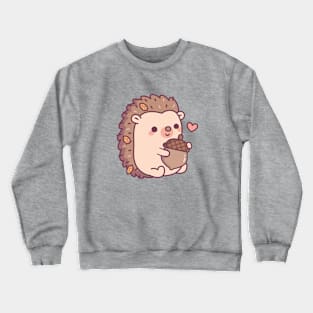Cute Little Hedgehog With Autumn Leaves And Acorn Crewneck Sweatshirt